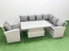 Fimous 7 Seat Rattan Garden Furniture Corner Sofa Set Outdoor Adjustable Lifting Dining or Coffee Table Set with Armchair Light Grey