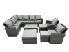 Fimous 11 Seat Rattan High Back Corner Sofa Set Patio Coffee Table Sets with 3 Stools Chair Dark Grey Mixed