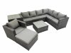 Fimous Outdoor PE Rattan Garden Furniture Sofa Set with Square Coffee Table Chair Big Stool Side Table Dark Grey