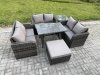 Fimous Rattan Garden Furniture Set 7 Seater Patio Outdoor Love Sofa Set with Rectangular Dining Table Big Footstool Side Table Dark Grey Mixed