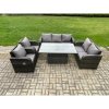 Fimous Rattan Outdoor Garden Furniture Sets Height Adjustable Rising lifting Dining Table Reclining Chair Sofa Set Dark Grey Mixed