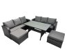 Fimous 8 Seat Outdoor Wicker PE Rattan Garden Furniture Sets Dining Table Sofa Set with 2 Big Stools Dark Grey Mixed