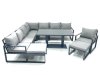 Fimous 10 Seater Outdoor Aluminum Garden Furniture Set Corner Sofa Chair 2 Big Footstools Adjustable Rising Lifting Dining Table Sets Dark Grey