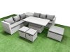 Fimous 7 PCs Rising Dining Table Set Rattan Furniture Set with 3 Seater Sofa 3 Footstools Side Table Light Grey