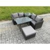 Fimous Outdoor Garden Furniture Sets 5 Pieces Wicker Rattan Furniture Sofa Sets with Rectangular Dining Table Love Sofa Big Footstool Side Table