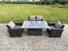 Fimous High Back Rattan Garden Furniture Sofa Sets with Height Adjustable Rising Lifting Table Side Table Big Footstool Dark Grey Mixed