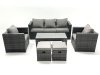 Fimous Rattan Garden Furniture Set Outdoor Lounger Sofa with Coffee Table 2 Armchair 2 Small Footstools Dark Grey Mixed