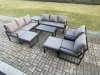 Fimous Aluminium Outdoor Garden Furniture Lounge Sofa 2 PC Chairs Oblong Coffee Table Sets with Side Table 2 Big Footstool Dark Grey