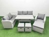 Fimous Patio PE Wicker 9 Seater Outdoor Rattan Furniture Sofa Sets with Rectangular Dining Table Reclining Chair Loveseat Sofa 3 Seater Sofa Stool Side Table Light Grey
