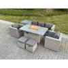 Fimous Rattan Garden Furniture Set Gas Fire Pit Lounge Sofa Chair Dining Set With Side Table And 2 PC Arm Chair Stools