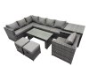 Fimous 7 Pieces Outdoor PE Rattan Garden Furniture Corner Sofa Oblong Coffee Table Set with Cushions 2 Small Stools Side Table Dark Grey Mixed