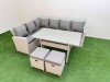 Fimous 8 Seater Rattan Garden Furniture Set Outdoor Patio Dining Corner Sofa Sets with Dining Table 2 Small Footstools Light Grey Mixed