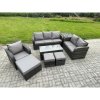 Fimous 9 Seater High Back Rattan Garden Furniture Set with Loveseat Sofa Rectangular Coffee Table Side Table 3 Footstools Indoor Outdoor Patio Lounge Sofa Set Dark Grey Mixed
