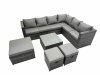 Fimous Outdoor PE Rattan Garden Furniture Sofa Set with Square Coffee Table 3 Stools Dark Grey