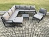Fimous Aluminium Outdoor Garden Furniture Set Lounge Corner Sofa Chair Square Coffee Table Sets with 2 Big Footstools Dark Grey