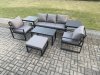 Fimous Aluminium Patio Outdoor Furniture Set 6 Seater Garden Sofa with Oblong Coffee Table Big Footstool 2 Armchairs 2 Side Tables Dark Grey