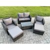 Fimous 6 Seater Garden Furniture Set Rattan Outdoor Lounge Sofa Chair With Tempered Glass Table 2 Big Footstool Dark Grey Mixed