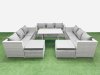 Fimous 11 Seat Outdoor Patio PE Rattan Garden Furniture with Cushions 3 Seater Sofa 2 Big Stools Light Grey