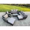 Fimous Wicker PE Rattan Garden Furniture Set 10 Seater Outdoor Lounge Sofa Set with Coffee Table 2 Big Footstool Dark Grey Mixed