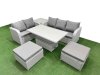 Fimous 7 Seater PE Rattan Wicker Garden Furniture Patio Conservatory Sofa Set with Adjustable Lifting Dining or Coffee Table 3 Seater Sofa Love Sofa 2 Big Footstool Side Table