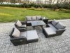 Fimous Outdoor Rattan Garden Furniture Set 9 Seater Patio Lounge Sofa Set with Dining Table 2 Big Footstool Side Table Dark Grey Mixed