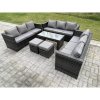 Fimous Outdoor Rattan Garden Furniture Lounge Sofa Set With Oblong Rectagular Coffee Table 2 Stools