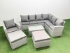 Fimous Garden Outdoor PE Rattan Furniture Set 9 Seater Rattan Garden Sofa Set with 2 Big Footstools Light Grey Mixed
