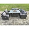 Fimous 6 Seater Rattan Garden Furniture Set Propane Gas Fire Pit Table and Sofa Chair set with Side Table