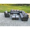 Fimous Outdoor Rattan Garden Furniture Set Conservatory Patio Sofa Coffee Table With Reclining Chair Side Table 2 Small Footstools Dark Grey Mixed