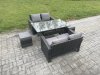 Fimous 6 Seater PE Wicker Rattan Garden Furniture Set Love Sofa Outdoor Rectangular Dining Table 2 Small Footstools Dark Grey Mixed