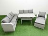 Fimous 8 Seater Poly Rattan Outdoor Garden Furniture Rectangular Dining Table Sofa Set Patio 3 Seater Sofa Reclining Chair 3 Seater Sofa Big Footstool Light Grey