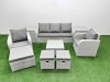 Fimous PE Rattan Garden Furniture Set Reclining Chair Sofa Lounge Sofa Set Square Coffee Table 2 Side Table 3 Stools Light Grey