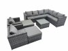 Fimous Outdoor PE Rattan Garden Furniture Sofa Set with Square Coffee Table 2 Big Stools 2 Chair Dark Grey