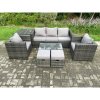 Fimous Rattan Garden Furniture Set with 3 Seater Sofa Coffee Table Side Table 2 Armchairs 2 Small Footstools Indoor Outdoor Patio Lounge Sofa Set Dark Grey Mixed