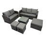 Fimous Wicker PE Rattan Garden Outdoor Furniture Set Love Sofa Square Coffee Table Set with 3 Stools Dark Grey Mixed