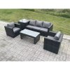 Fimous Lounge Rattan Sofa Set Outdoor Garden Furniture Oblong Rectangular Coffee Table With 2 Chairs Side Table