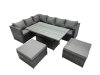 Fimous 8-seater Height Adjustable Rising Lifting Table Corner Sofa Set Rattan Garden Furniture Dining Set with 2 Big Stool Dark Grey Mixed