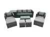 Fimous Outdoor Coffee Table Sofa Armchair Set with Side Table 2 Big Stools 2 Small Footstools Garden Furniture Set Dark Grey Mixed