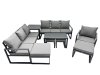 Fimous Outdoor Garden Furniture Set Aluminium Lounge 3 Seat Sofa Oblong Coffee Table Sets with Chair 4 Stools Side Table Dark Grey