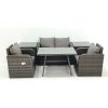 Fimous Outdoor Garden Furniture Set Rattan Sofa Dining Table Set with Reclining Chair 2 Side Tables Dark Grey Mixed