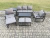 Fimous Aluminium 8 Pieces Garden Furniture Sofa Set with Cushions 8 Seater Outdoor Patio Set with 2 Armchair 3 Footstools Side Table Dark Grey