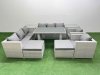 Fimous 10 Seater Wicker PE Rattan Furniture Outdoor Dining Table 3 Seater Sofa Armchair Set with 2 Side Tables 2 Big Stools Light Grey