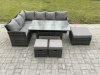 Fimous 9 Seater Outdoor Rattan Garden Furniture Set with Rectangular Dining Table 3 Footstools Patio Wicker Corner Sofa Set Dark Grey Mixed