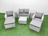 Fimous Light Grey PE Wicker Rattan Garden Furniture Set Sofa Set Reclining Adjustable Chair Square Coffee Table 6 Seater 2 Big Stools 2 Side Table