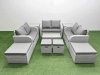 Fimous 10 PCs Rectangular Coffee Table Set Reclining Chair Inclining Sofa Love Sofa 2 Big Footstool 2 Small Stool 2 Side Table Light Grey