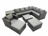 Fimous Outdoor PE Rattan Garden Furniture Sofa Set with Square Coffee Table Chair 2 Big Stools Side Table Dark Grey