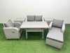 Fimous Light Grey PE Wicker Rattan Garden Furniture Set Sofa Set Reclining Chair Rectangular Dining Table 5 Seater With Footstool 2 Side Table