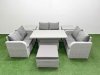 Fimous 7 Seater PE Wicker Rattan Furniture Sofa Sets with Adjustable Lifting Dining or Coffee Table 2 Seater Love Sofa Big Footstool 2 Side Table Light Grey