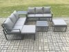 Fimous Aluminium 6 Pieces Garden Furniture Sofa Set with Cushions 8 Seater Outdoor Patio Set with Square Coffee Table Side Table 2 Big Footstools Dark Grey