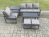 Fimous Aluminium 6 Pieces Garden Furniture Sofa Set with Cushions 6 Seater Outdoor Patio Set with Armchair 2 Small Footstools Side Table Dark Grey